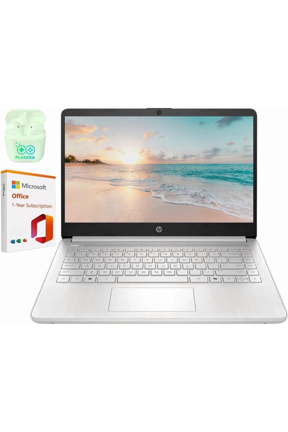 HP 14" LED Business Laptop Computer with 1-Year Office 365, 4GB RAM 128GBUFS, Intel Quad-Core N150 Processor, Windows 11 S, PLUSERA Earphones, Natural Silver