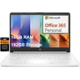 thumbnail image 1 of HP 14 Laptop (14" Micro-Edge, Intel N4120, 16GB RAM, 192GB(64GB eMMC+128GB SD), 1-Yr Microsoft 365, 11-Hrs Long Battery Life, Narrow-Bezel, Webcam, WiFi, Win 11 Home in S Mode, Student & Home, White, 1 of 5