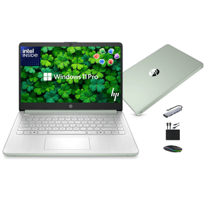 HP 14" Laptop 2026 Business Student Computer, Win 11 Pro, Lifetime MS Office, Quad-Core Intel N150, 4GB RAM, 628GB Storage (128GB UFS+500GB Ext), Copilot AI, Slim, MarxsolAccessory, WiFi 6, Green