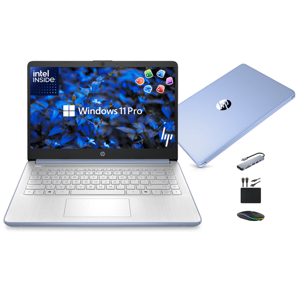 HP 14" Laptop 2026 Business Student Computer, Win 11 Pro, Lifetime MS Office, Quad-Core Intel N150, 4GB RAM, 628GB Storage (128GB UFS+500GB Ext), Copilot AI, Slim, MarxsolAccessory, WiFi 6, Sky Blue