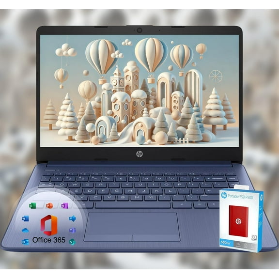 HP 14 Laptop * Back to School Limited Edition with Microsoft 365 * 4-Core Intel CPU * 4GB RAM *1600GB Storage (64GB OnBoard + 512GB P500 Portable SSD + 1TB OneDrive) * Royal Blue * Win 11