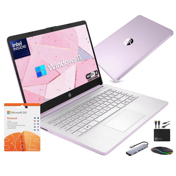 HP 14 Laptop Business Student 2026-2027 Edition, 1-Yr Office 365, Quad-Core Intel N150, 4GB RAM, 1.6TB Storage (128GB SSD+500GB Ext+1TB Cloud), Copilot AI, MarxsolAddon, WiFi 6, Windows 11, Lavender