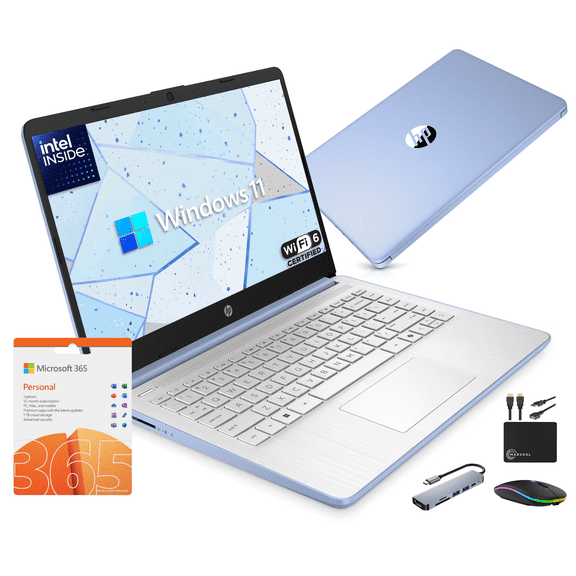 HP 14 Laptop Business Student 2026-2027 Edition, 1-Yr Office 365, Quad-Core Intel N150, 4GB RAM, 1.6TB Storage (128GB SSD+500GB Ext+1TB Cloud), Copilot AI, MarxsolAddon, WiFi 6, Windows 11, Sky Blue