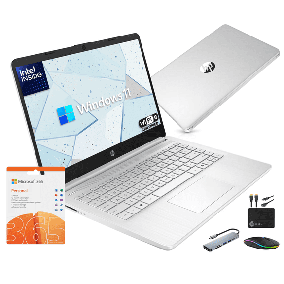 HP 14 Laptop Business Student 2026-2027 Edition, 1-Yr Office 365, Quad-Core Intel N150, 4GB RAM, 1.6TB Storage (128GB SSD+500GB Ext+1TB Cloud), Copilot AI, MarxsolAddon, WiFi 6, Windows 11, Silver