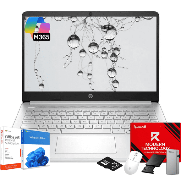 HP 14" Laptop Computer - HD Thin and Light Laptop • Intel 4-Core N150 • 16GB RAM • 128GB UFS + 256GB Micro SD • Windows 11 Pro • 1-Year Microsoft Office 365 • Bluetooth • Wi-Fi