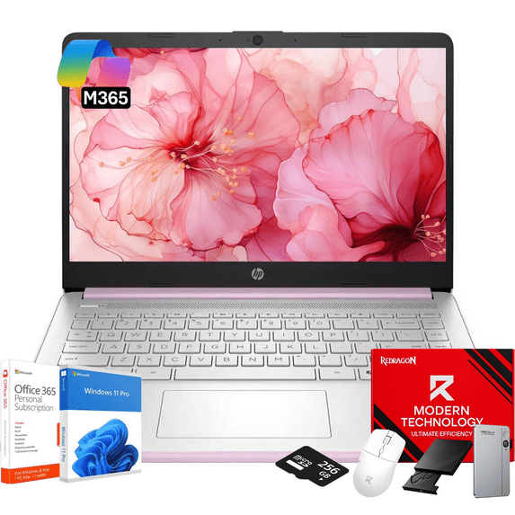 HP 14" Laptop Computer - HD Thin and Light Laptop • Intel 4-Core N150 • 16GB RAM • 128GB UFS + 256GB Micro SD • Windows 11 Pro • 1-Year Microsoft Office 365 • Bluetooth • Wi-Fi