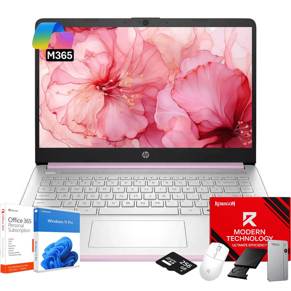 HP 14" Laptop Computer - HD Thin and Light Laptop • Intel 4-Core N150 • 16GB RAM • 128GB UFS + 256GB Micro SD • Windows 11 Pro • 1-Year Microsoft Office 365 • Bluetooth • Wi-Fi
