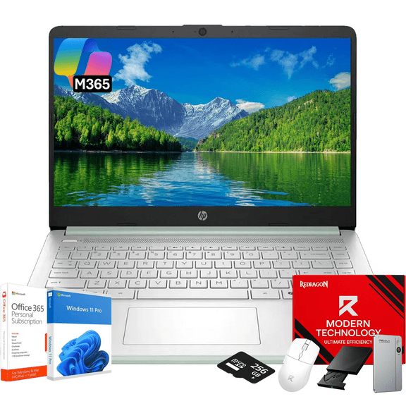 HP 14" Laptop Computer - HD Thin and Light Laptop • Intel 4-Core N150 • 16GB RAM • 128GB UFS + 256GB Micro SD • Windows 11 Pro • 1-Year Microsoft Office 365 • Bluetooth • Wi-Fi