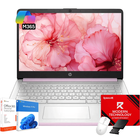 HP 14" Laptop Computer - HD Thin and Light Laptop • Intel 4-Core N150 • 16GB RAM • 128GB UFS + 256GB Micro SD • Windows 11 Pro • 1-Year Microsoft Office 365 • Bluetooth • Wi-Fi