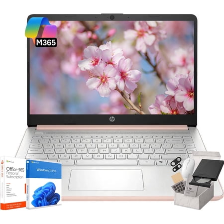 HP 14" Laptop Computer - HD Thin and Light Laptop • Intel 4-Core N150 • 16GB RAM • 128GB UFS + 256GB Micro SD • Windows 11 Pro • 1-Year Microsoft Office 365 • Bluetooth • Wi-Fi