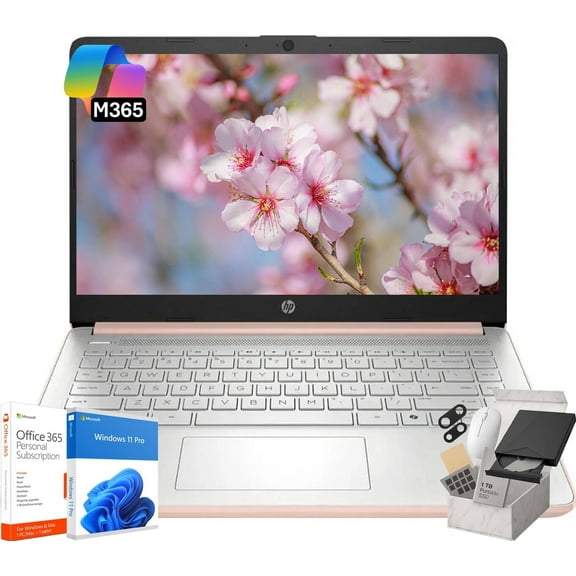 HP 14" Laptop Computer - HD Thin and Light Laptop  Intel 4-Core N150  16GB RAM  128GB UFS + 256GB Micro SD  Windows 11 Pro  1-Year Microsoft Office 365  Bluetooth  Wi-Fi