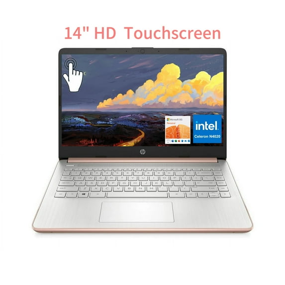 HP 14" Touchscreen Laptop, Intel Dual-Core N4020, 8GB RAM, 64GB Storage, Webcam, 1Yr Office (Pale Rose Gold)