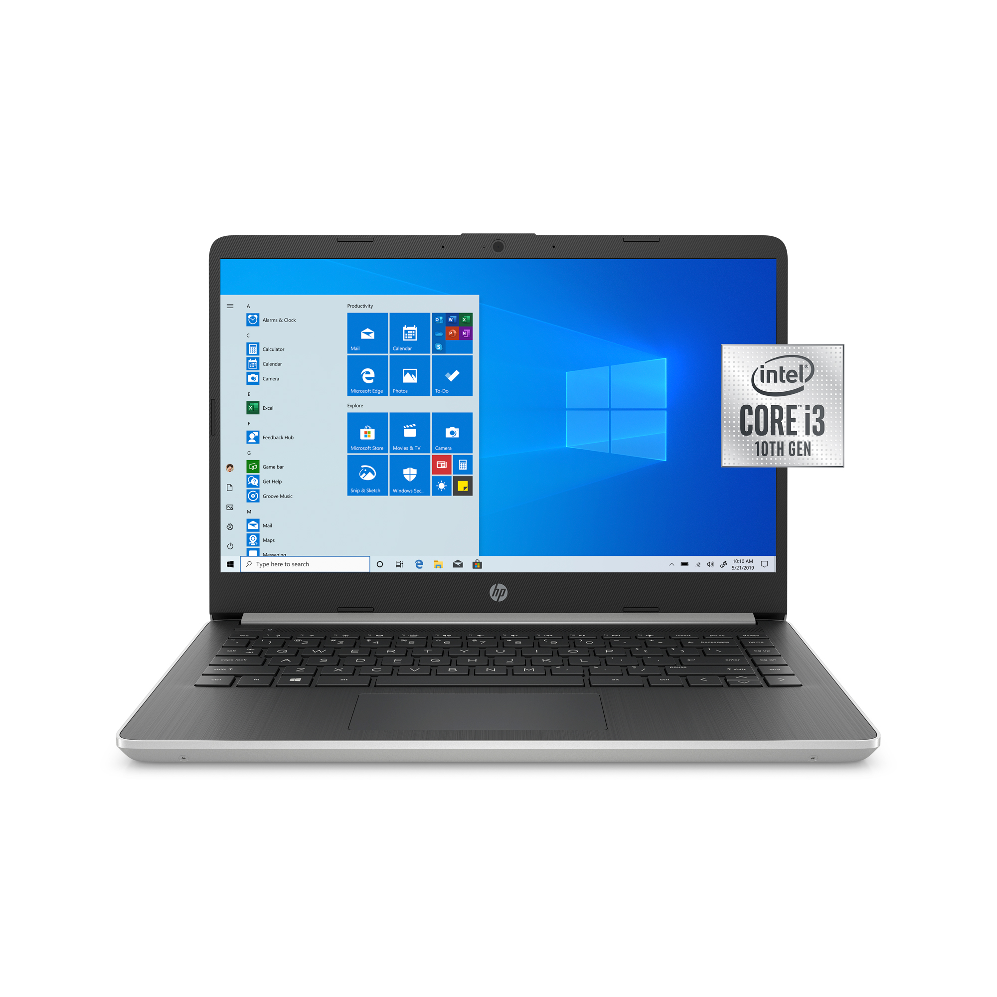 HP 14" Laptop, Intel Core i3-1005G1, 4 GB SDRAM, 128 GB M.2 Solid State Drive, Natural Silver, 14-DQ1037wm - image 1 of 9