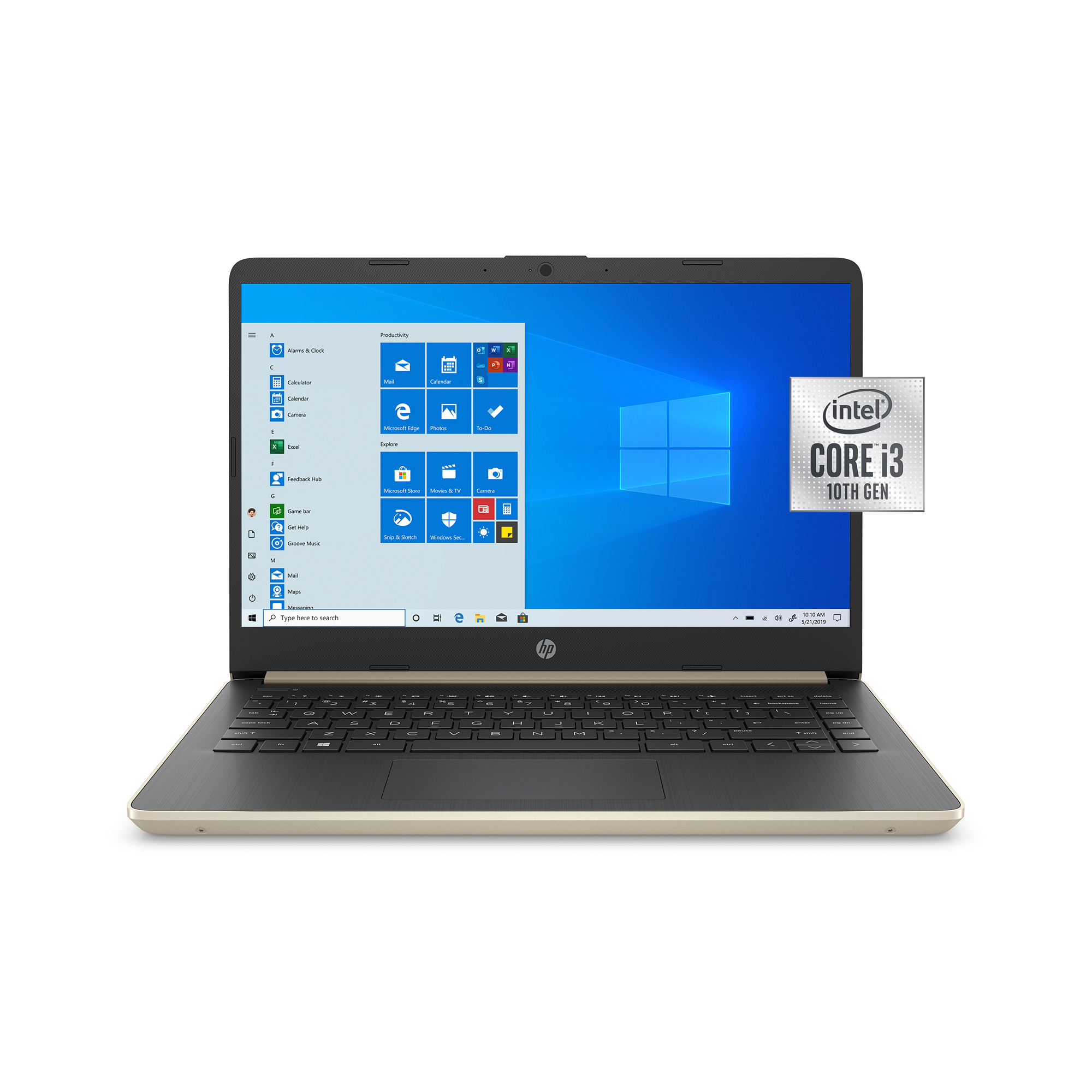 HP 14" Laptop, Intel Core i3-1005G1, 4GB SDRAM, 128GB SSD, Pale Gold, 14-DQ1038wm - image 1 of 9