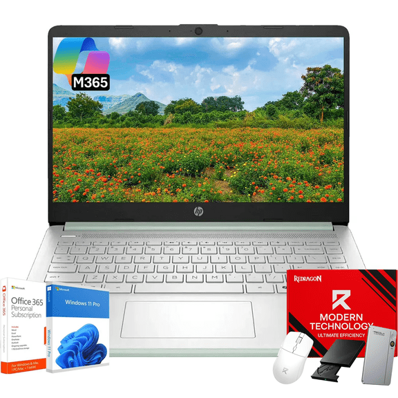 HP 14 Laptop Student Business Computer - 1-Year Microsoft Office 365 • 14 inch LED • 16GB RAM • 128GB UFS + 256GB Micro SD • Intel N150 Processor • Copilot AI • 12 Hr Battery • Windows 11 Pro