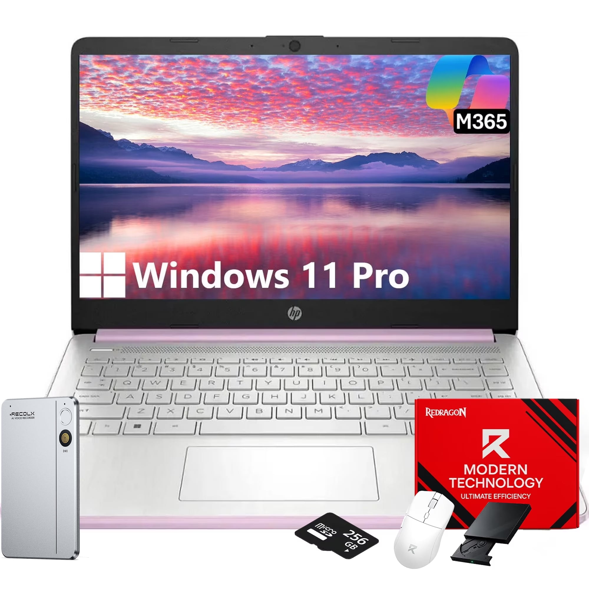 HP 14" Laptop Student Business Computer, Intel N150 Processor, 1-Year Microsoft 365, 16GB RAM, 128GB UFS, 256GB Micro SD Card, Copilot AI, Windows 11 Pro