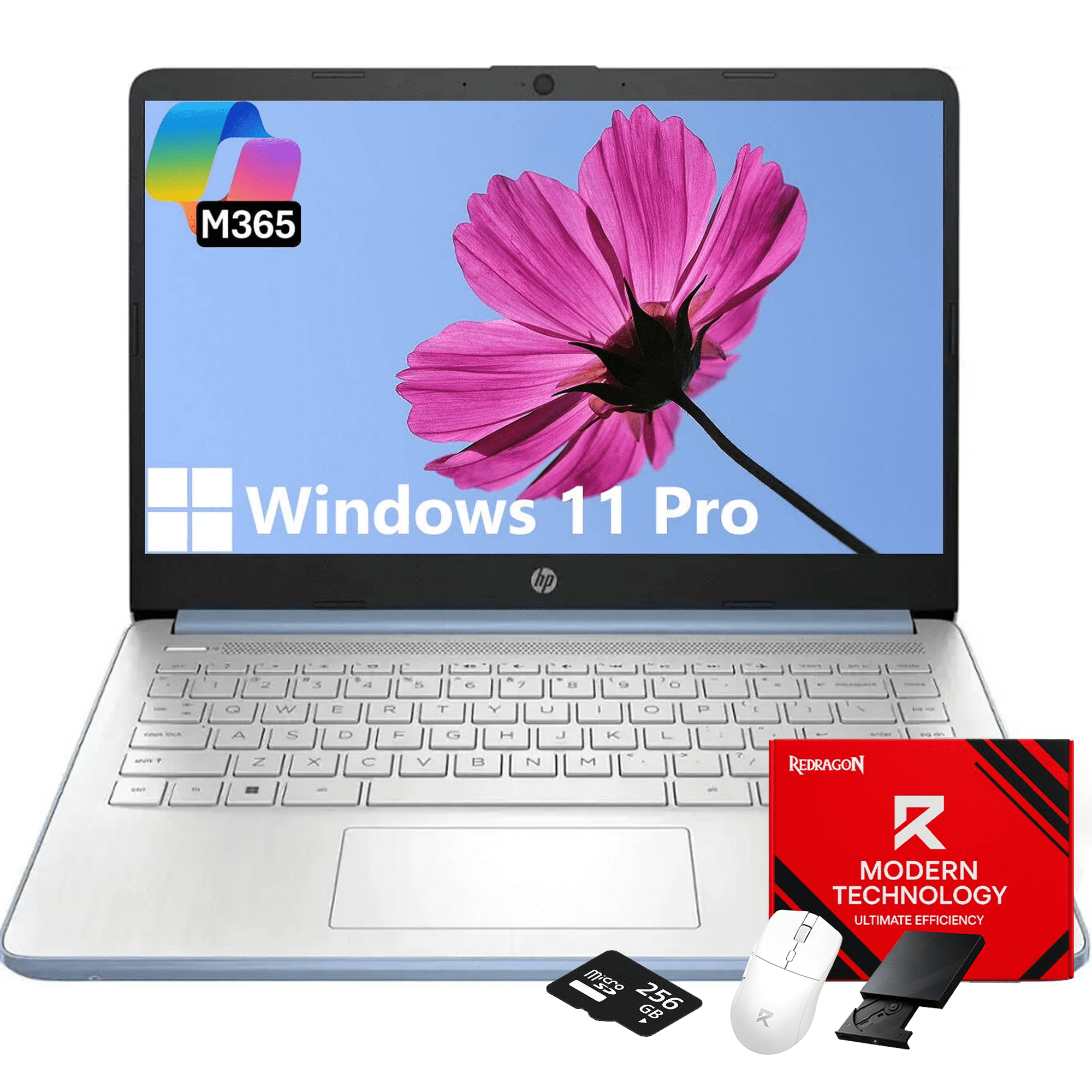 HP 14" Laptop Student Business Computer, Intel N150 Processor, 1-Year Microsoft 365, 16GB RAM, 128GB UFS, 256GB Micro SD Card, Copilot AI, Windows 11 Pro