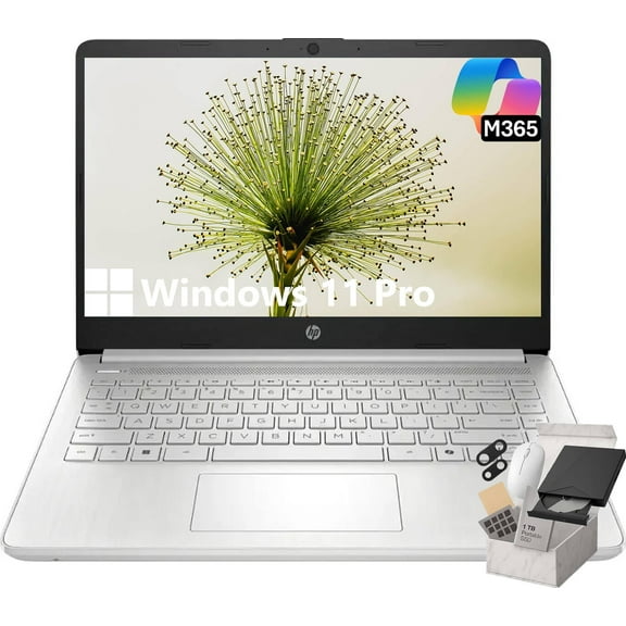 HP 14" Laptop Student Business Computer, Intel N150 Processor, 1-Year Microsoft 365, 32GB RAM, 128GB UFS, 256GB Micro SD Card, Copilot AI, Windows 11 Pro