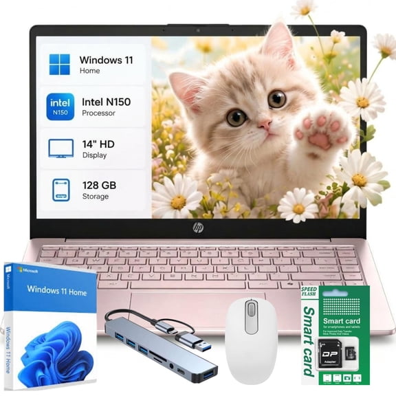 HP 14" Laptop for Student Business, Intel Quad-Core N150, 4GB Ram, 192GB Storage(128GB eMMC+64GB Micro SD), 1-Year Microsoft 365, Windows 11 Home, Stream Series, Wifi, Ultra Light