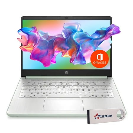 HP 14 Laptop Ultra Thin & Light, Intel N150 Quad-Core Processor, 16G RAM, 128GB SSD, HDMI, USB-C, WiFi 6, SD Card Reader, Microsoft Office 365 Included, Windows 11, Green, XtreDura Accessories