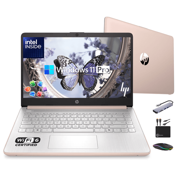 HP 14" Laptop Ultrabook 2026 Business Student Computer w/ MS Office, Copilot AI, Intel CPU Up to 2.8GHz, 8GB RAM, 628GB Storage (128GB SSD+500GB Ext), WiFi 6, MarxsolAccessory, Win 11 Pro, Rose Gold