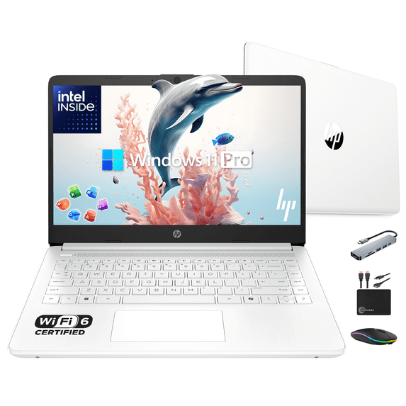HP 14" Laptop Ultrabook 2026 Business Student Computer w/ MS Office, Copilot AI, Intel CPU Up to 2.8GHz, 8GB RAM, 628GB Storage (128GB SSD+500GB Ext), WiFi 6, MarxsolAccessory, Win 11 Pro, White