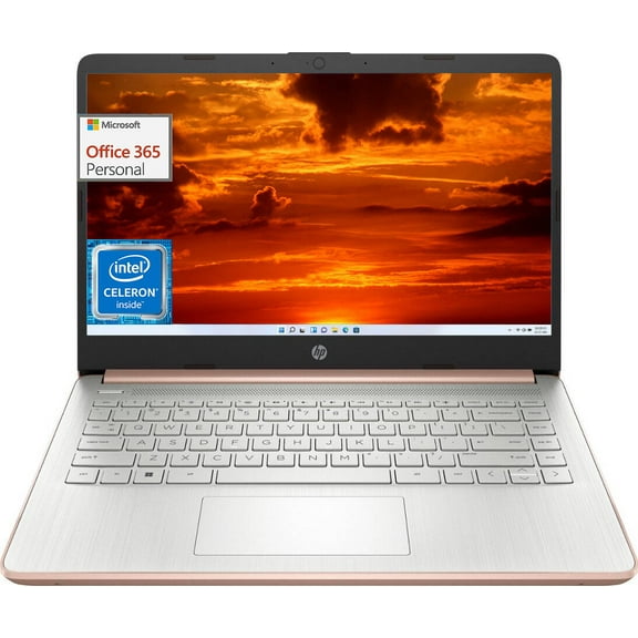 HP 14" Laptop with Ultral Light, Intel Quad-Core N4120 Processor, 16GB RAM, 320GB Storage(64GB eMMC+256GB MSD), UHD Graphics, 12H Battery Life, Webcam, HDMI, WiFi, Windows 11 S, Rose Gold