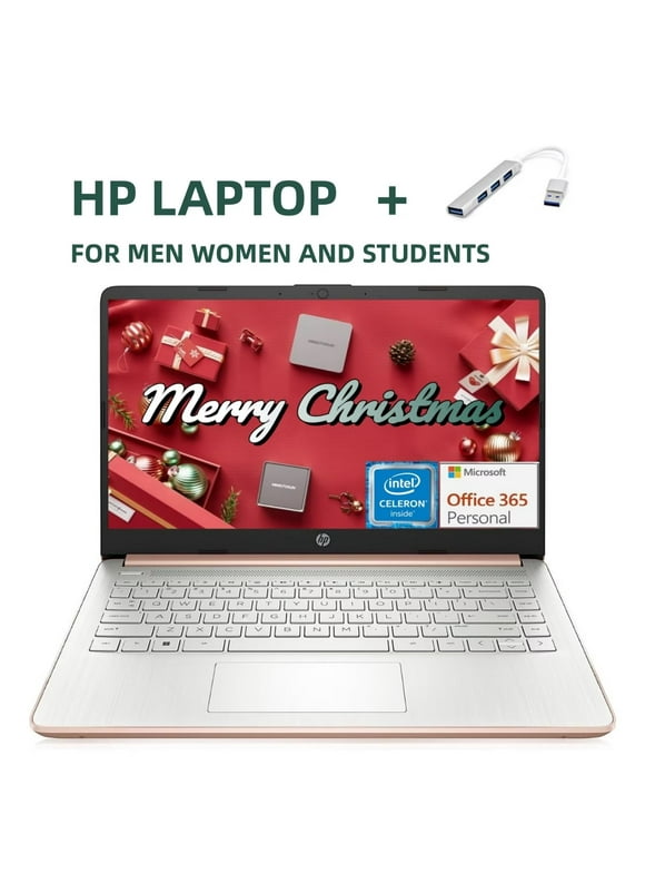 HP 14" Laptop with Ultral Light, Intel Quad-Core N4120 Processor, 4GB RAM, 320GB Storage(64GB eMMC+256GB MSD), UHD Graphics, 12H Battery Life, Webcam, HDMI, WiFi, Windows 11 S, USBHUB, Rose Gold