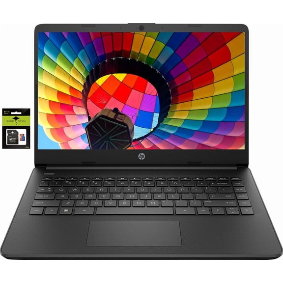HP 14" Laptop Ultral Light for Students and Business, Quad-Core Intel Celeron Processor, 8GB RAM, 192GB Storage (128GB eMMC + 64GB Ghost Manta SD Card), HDMI, WiFi, USB-A&C, Win 11