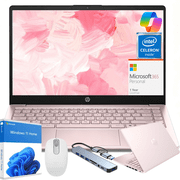 HP 14" N150 Laptop, Intel Quad-Core, 4GB RAM, 128GB eMMC, Windows 11 Home Copilot & 1 Year MS Office 365, Ultra Thin Lightweight Pink Notebook for Work and School