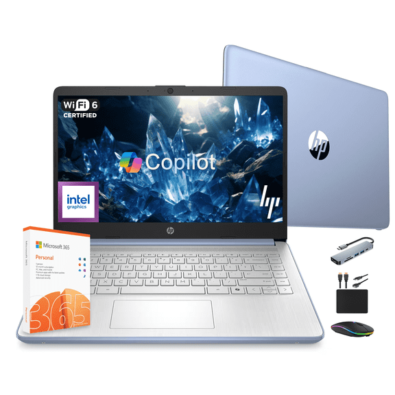 HP 14" Performance Laptop for Business and Student, 1 Year MS Office 365, Quad-Core Intel CPU (Up to 3.6GHz), 16GB RAM, 628GB Storage (128GB UFS+500GB Ext), Win 11, MarxsolBundle, Wi-Fi 6, Sky Blue