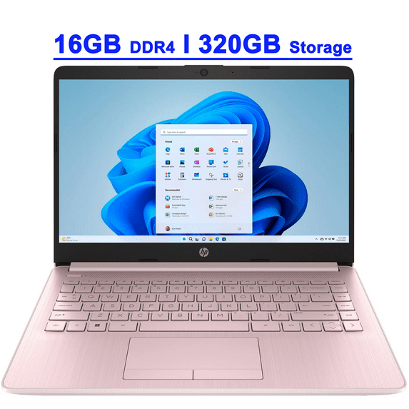HP 14 Premium Lightweight Student & Business Laptop 14" HD Intel 4-core Celeron N4120 16GB DDR4 320GB Storage (64GB eMMC + 256GB SD Card) USB-C Long-Lasting Battery Office365(1-Yr) Win11