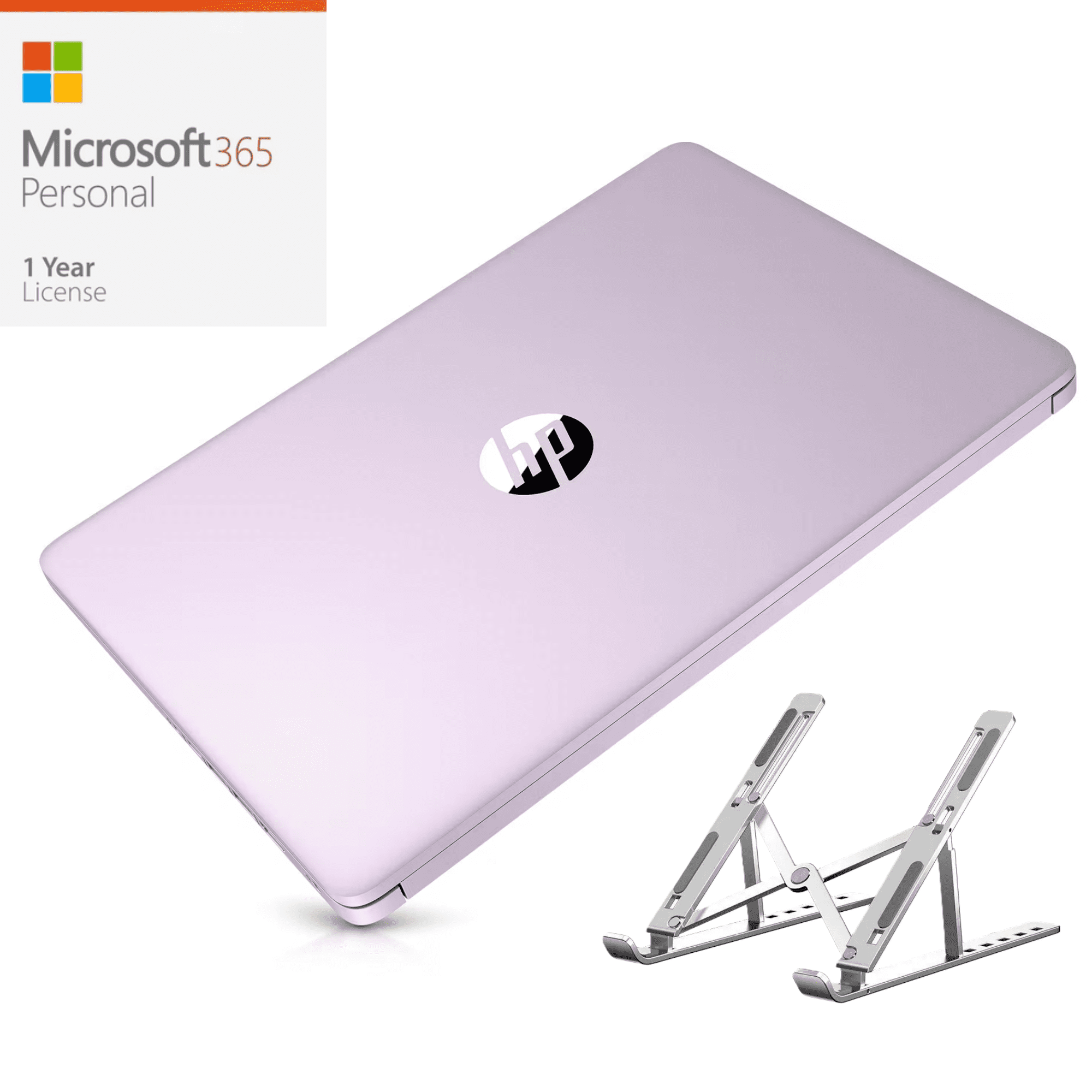 HP 14 Slim Laptop, MS Office 365(one year), Intel 4-Core Processor, 4GB Memory, 128GB Storage, Thin & Light Design, Windows 11 S (Purple) + Foldable Laptop Stand
