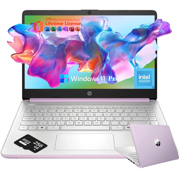 HP 14" Student Business Laptop, 14" HD Anti-glare Display, Intel Quad Core N150(Up to 3.6GHz), 16GB RAM | 384GB Storage(128GB UFS+256GB SD Card), Windows 11 Pro, Office Pro Lifetime, Honey Lavender