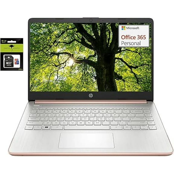 HP 14" Student-Laptop, Intel Processor N150(Up to 3.6GHz) 16GB RAM 320GB Storage(128GB UFS + 256GB Ghost Manta SD Card) Computer with Wi-Fi 6 Win11 Rose Gold