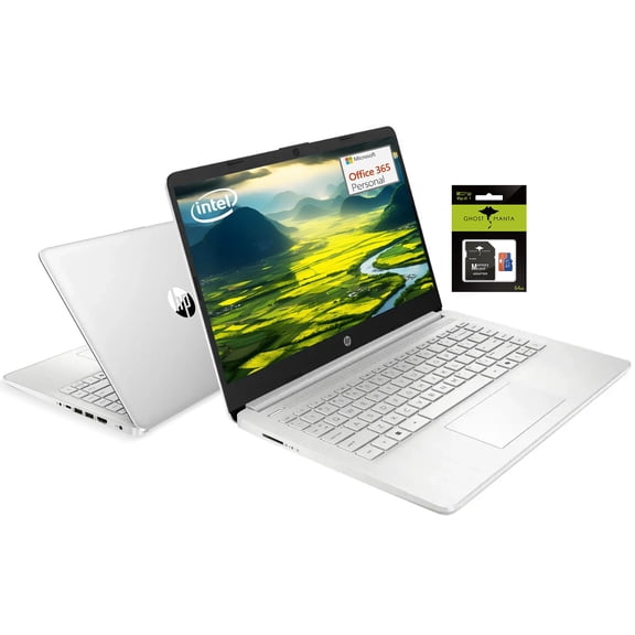 HP 14" Student-Laptop, Intel Processor N150(Up to 3.6GHz) 8GB RAM 192GB Storage(128GB UFC + 64GB Ghost Manta SD Card) Computer with Wi-Fi 6 Win11 Natural Silver