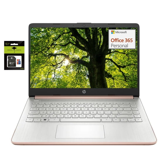 HP 14" Student-Laptop, Quad Core Intel Processor N150(Up to 3.6GHz) 16GB RAM 384GB Storage(128GB UFS + 256GB Ghost Manta SD Card) Computer with WiFi 6 1Yr Office 365 Win11
