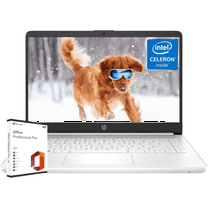 HP 14'' Thin Laptop - Intel Quad-Core CPU, with MS Office Lifetime, 16GB RAM, 320GB Storage(64G eMMC 256G SD Card), Win 11 S Mode, White