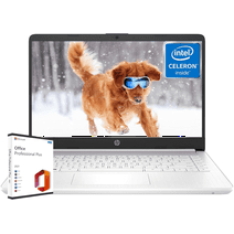 HP 14'' Thin Laptop - Intel Quad-Core CPU, with MS Office Lifetime, 4GB RAM, 320GB Storage(64G eMMC+256G SD Card), Win 11 S Mode, White