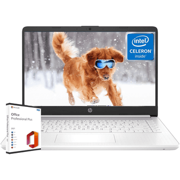 HP 14'' Thin Laptop - Intel Quad-Core CPU, with MS Office Lifetime, 8GB RAM, 320GB Storage(64G eMMC 256G SD Card), Win 11 S Mode, White