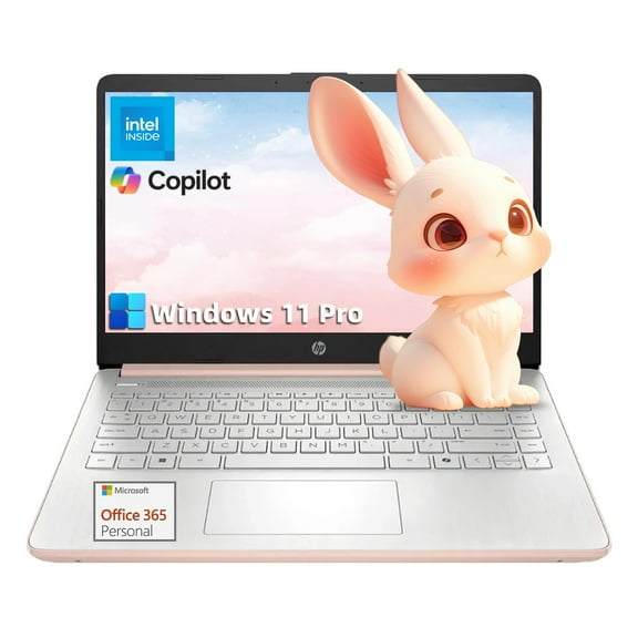 HP 14" Thin&Light Laptop Computer - Intel 2025 Quad-core CPU * Windows 11 Pro & Free Microsoft Office Pro * Wi-Fi 6 * Copilot * Pale Rose Gold * 1.47 Kg * 16GB RAM, 128GB UFS + 256GB Micro SD Card