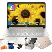 HP 14" Thin&Light Laptop Computer - Intel Quad-core CPU • 16GB RAM, 128GB UFS + 256GB Micro SD Card • Windows 11 Pro & 1-Year Microsoft Office 365 • Wi-Fi 6 • Copilot • Pale Rose Gold