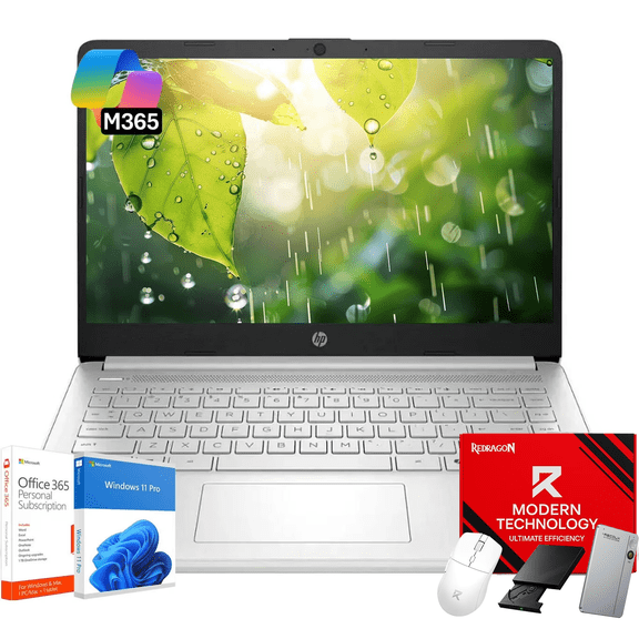 HP 14" Thin&Light Laptop Computer - Intel Quad-core CPU • 16GB RAM, 128GB UFS + 256GB Micro SD Card • Windows 11 Pro & 1-Year Microsoft Office 365 • Wi-Fi 6 • Copilot • Silver