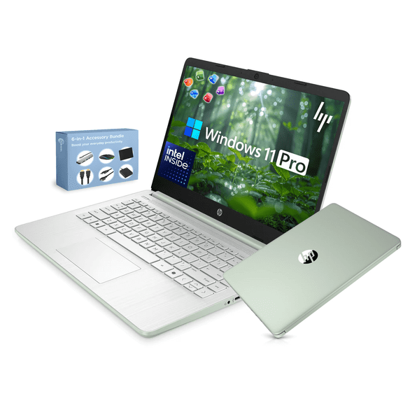 HP 14” Ultra-Portable Laptop Computer for Student & Business, Intel Quad-Core N150 (Up to 3.6GHz), 4GB DDR5 RAM, 628GB Storage (128GB SSD+500GB Ext), MS Office, Copilot AI, Win 11 Pro, Willow Green