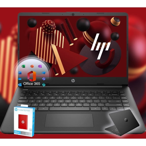 HP 14 Ultrabook * Back to School Limited Edition with Microsoft 365 * Intel 4-Core CPU * 32GB RAM * 1.6TB Storage (128GB OnBoard withHP 512GB P500 Portable SSD + 1TB OneDrive) * Black * Win 11