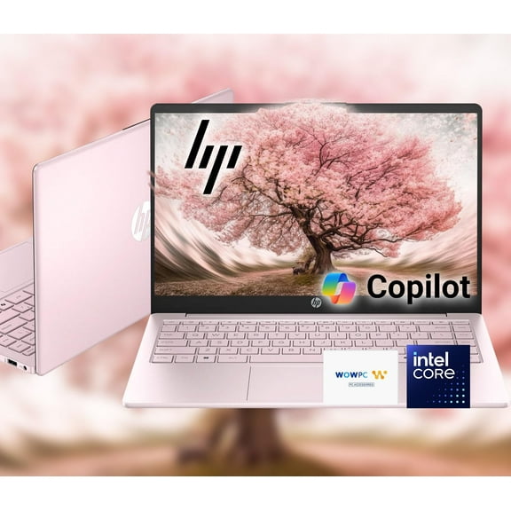 HP 14 Ultrabook * Intel 4-Core N150 * Microsoft 365 * Copilot AI * 16GB RAM * 1.6TB Storage (128GB SSD + 512GB Portable + 1TB OneDrive) * Wi-fi * 12 Hr Battery * Pink * w/WOWPC Bundle * Win 11