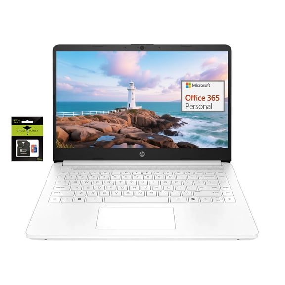 HP 14" Ultralight Student-Laptop, Laptops with 1Yr Office 365, Intel 4-Cores N4120 8GB RAM 320GB Storage (64GB eMMC+256GB Ghost Manta SD Card) Win11 White
