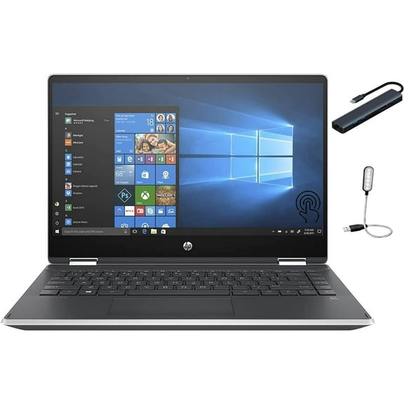 HP 14-inch 2-in-1 X360 HD Touchscreen Laptop, Intel Core i5-1035G1 Processor, 12GB DDR4, 256GB SSD, Backlit Keyboard, Bluetooth, Webcam, Windows 10 Home, Silver with Mazepoly Accessories