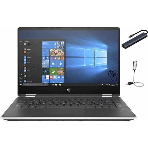 HP 14-inch 2-in-1 X360 HD Touchscreen Laptop, Intel Core i5-1035G1 Processor, 12GB DDR4, 512GB SSD, Backlit Keyboard, Bluetooth, Webcam, Windows 10 Home, Silver with Mazepoly Accessories