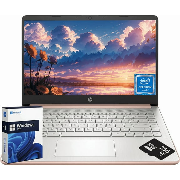 HP 14-inch Essential Portable Laptop - with 1-Year AI-Powered Office 365 | 1TB Cloud Storage | Intel Quad-Core | Win 11 Pro with 256G External SD Storage (8G RAM | 128G eMMC)